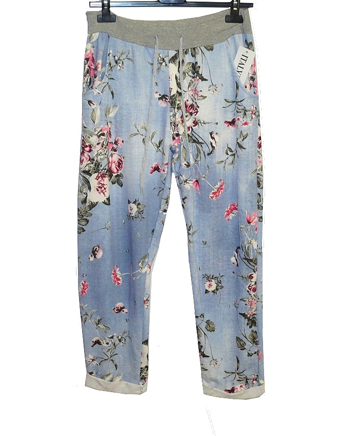 Dámské elegantní tepláky sv.modré květ vel.UNI-XL/XXL