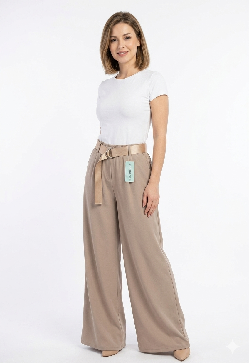 Dámské široké kalhoty italská móda béžové vel.UNI(M/L)