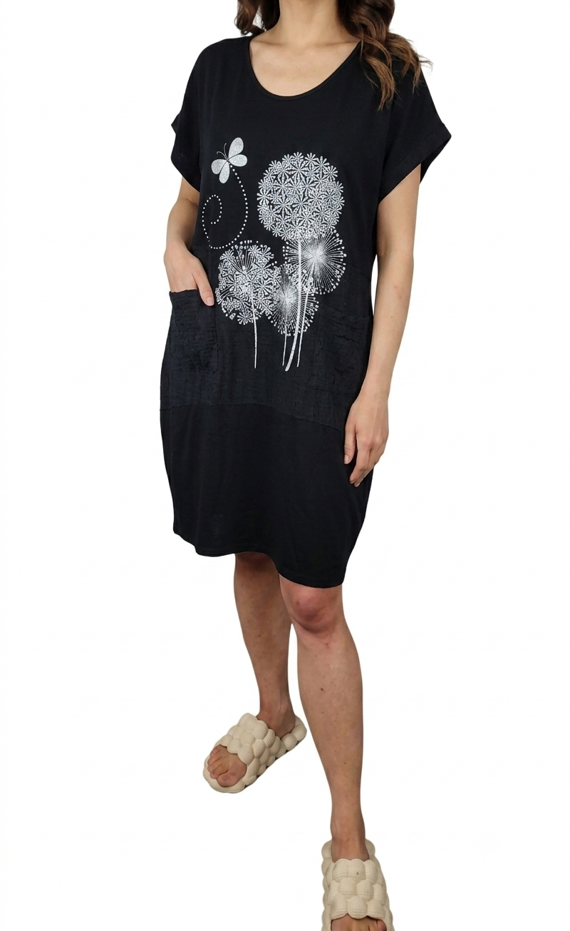 Dámské letní šaty s kapsami černé vel.UNI (XL/XXL)