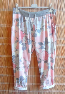 Dámské elegantní tepláky růžové květ vel.XL/XXL