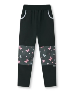 Dětské softshellové kalhoty bez fleecu - Wolf & Wolfie B2683, černá / motýlci vel.104,110,122,128